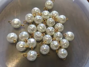 Vintage M. Haskell White Dimpled Pearl Round Lucite Brass Bead Connectors Lot - Picture 1 of 2