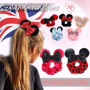 Kids Mouse Ear Scrunchie Cute Hair Bow Children Velvet Party Dress Up Accessory - Picture 1 of 9