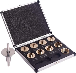 Set guida boccole modello router ottone con perno e cono di centraggio 10 pezzi con custodia - Foto 1 di 8