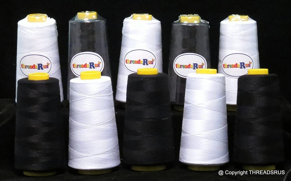 Extra Large Cones Black & White Spools of 2-PLY Polyester Sewing Quilting Serger - Image 1 of 1