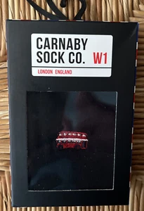 CARNABY SOCK CO.W1 LONDON ENGLAND DOUBLE DECKER BUS MEN'S SOCKS US 8-12 NWT SALE - Picture 1 of 3