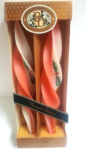 NEW Vintage BD Beeswax 12" Set of 2 Spiral Holiday Candles "Double Flame Holly" - Picture 1 of 4
