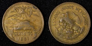 Mexico ESTADOS UNIDOS MEXICANOS Bronze 1951 Mo 20 Centavos SCARCE DATE KM#439(3) - Picture 1 of 3