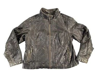 A.N.A Faux Leather Jacket Womens XL Black Motorcycle Zip Up Pockets Gold Trim - Image 1 of 4
