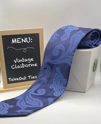 Gravatas para viagem - Vintage CLAIBORNE, Seda Paisley Azul, 58x3,75”, Stk#011SBP - Imagem 1 de 4