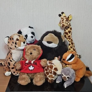 Zoo Animal Plush Toy Lot 8 Sloth Chimpanzee Bears Giraffe Cheetah Wild Republic - Picture 1 of 17