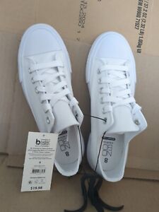No Boundaries Women's White Platform Lace Up Canvas Sneakers-Size 8-New With Tag