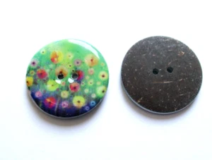 Kokos Knöpfe braun bunt Harz Blume 30mm 18 mm - Bild 1 von 1