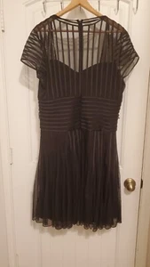 JS Collections Satin-Ribbon Stripes Airy Mesh Black Dress Short Sleeve Sz 14 - Picture 1 of 6