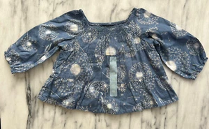 Baby Girls Gap Blue Blouse Top size 3 6M Long Sleeve Print Smocking Lined - Picture 1 of 10