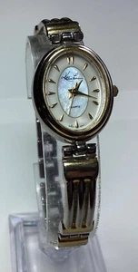 Kathie Lee Womens Watch Gold Silver Tone Bangle Oval MOP New Battery Size 7 1/4” - Picture 1 of 9