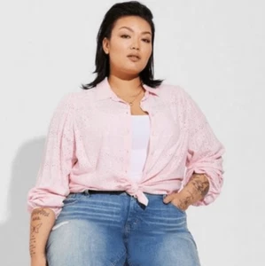 Torrid -529 langärmliges Hemd mit Ösen und Knopfleiste in Orchideenrosa Übergröße 0 -L- 10 - Bild 1 von 8