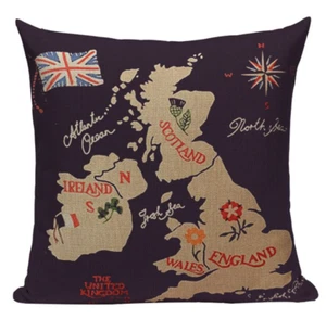 United Kingdom Map L18 Cushion Pillow Cover Wales England Ireland Atlantic Land - Picture 1 of 5