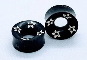 Painted Florals Black Horn Tunnel Ear Plug Jewelry 1" One Inch New Body Jewelry - Picture 1 of 1
