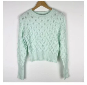Zara Woman Size S CABLE KNIT SWEATER Blue Mint Jumper Mgd - Picture 1 of 7