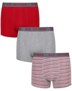New Mens Ben Sherman 3 Pack Boxers Brayden Trunks Red / Grey Sky S Waist 30-32" - Picture 1 of 7
