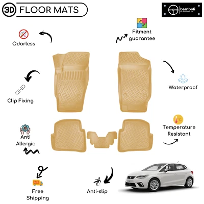 Alfombrilla de goma moldeada personalizada para Seat Ibiza 2008 - 2017 beige Foto 1 de 4