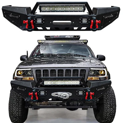 Kit de parachoques delantero con placa de cabrestante y luces LED para Jeep Grand Cherokee WJ 1999-2004 Foto 1 de 4