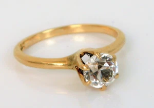 ANTIQUE BEAUTIFUL 14K YELLOW GOLD CLAW SETTING WHITE STONE SAPPHIRE ? SIZE 5.5 - Picture 1 of 1