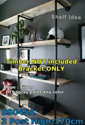 3x Post Silver Rustic Industrial Pipe Shelf Storage Wall Mount Brackets BS045A - image 1 of 4