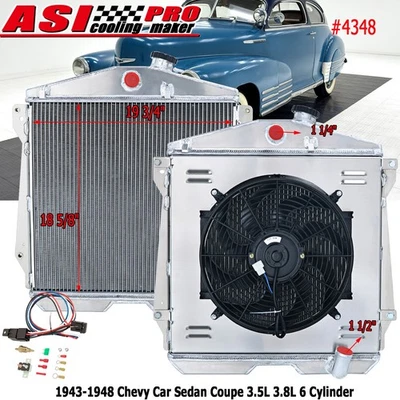 Ventilador de cubierta de radiador de 4 filas para Chevy Fleetline 43-48 sedán cupé V8 intercambiable 3,8 L Foto 1 de 4