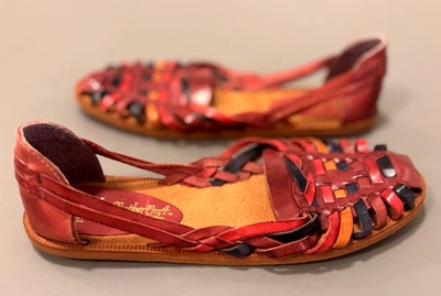NEW!~Leather Craft Brazil~Rainbow Weave Sarah 4 Huarache Sandals 8.5 Slip On - Image 1 of 4