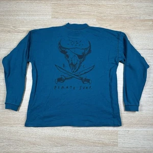 VINTAGE 90s Long Sleeve Single Stitch Graphic Sweatshirt Pirate Surf Mens Medium - Picture 1 of 10