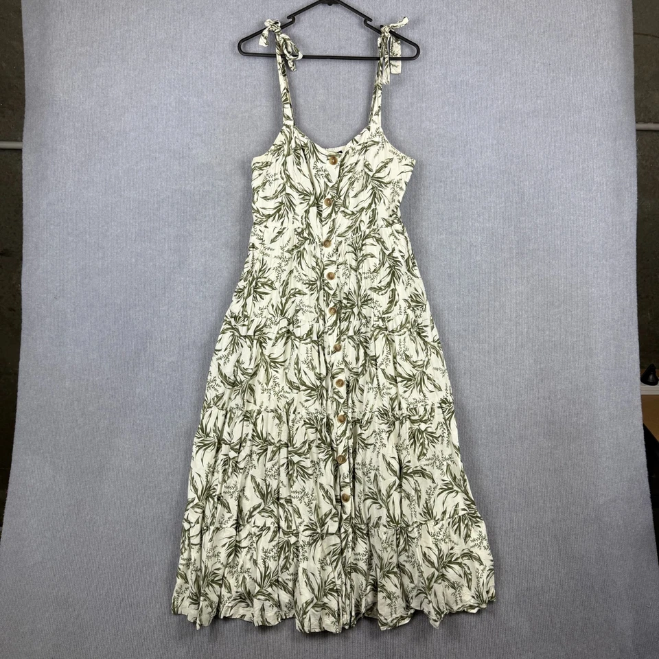 Платье женское French Connection 12 зеленое белое ботаническое многоярусное халат вискоза - Изображение 1 из 4