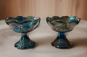 Vintage Carnival Harvest Grape Blue Iridescent Candle Stick Holders Pair 😍 - Picture 1 of 2
