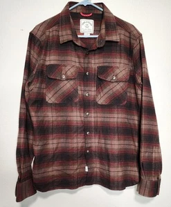 Iron & Resin Shirt Mens XL Brown Red Button Up Flannel Double Pockets Cotton - Picture 1 of 8