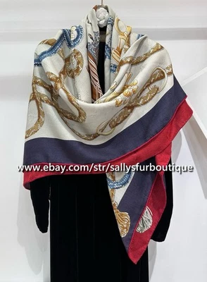 Sallys Quality Cashmere & Silk Jacquard Horse Print Double Face Shawl Scarf 53" - Image 1 of 4