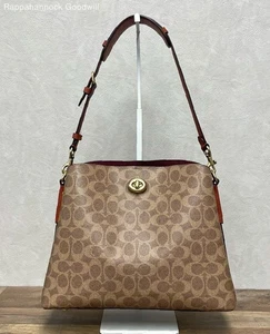 Coach Khaki / Rust Orange Willow Signature Coated Canvas Shoulder Bag - Bild 1 von 6