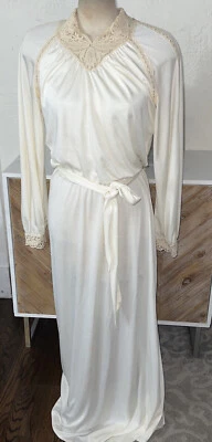 Vtg 70s Deep  ivory Dress Grecian Goddess Draped Cocktail Party Maxi Long - Image 1 of 4
