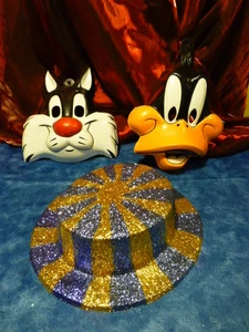 pour déguisement,soirée rigolote chapeau brillant bleu ,donald et le chat - Imagen 1 de 3