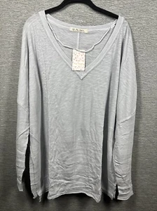 NEW Free People Women’s On My Mind V-Neck Long Sleeve Shirt Light Gray Size L - Picture 1 of 12