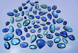 Lotto 19 pz flash blu naturale labradorite forma mix cabochon pietra preziosa cabochon 500 cts - Foto 1 di 8