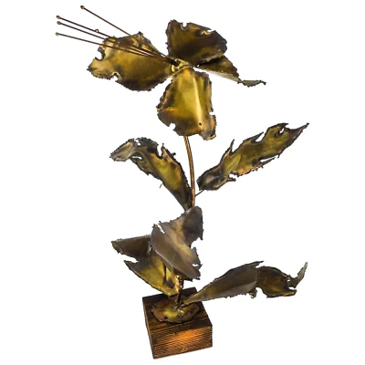 William & Bruce Friedle Cobre Latón Metal Brutalista Antorcha Corte Flor Escultura Foto 1 de 4