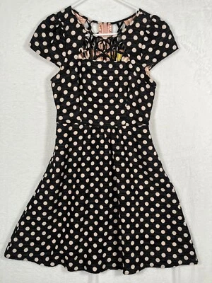 Vestido Anthropologie Maeve Nikola Enrejado Negro Lunares Talla 0 ASO Glee Quinn Foto 1 de 4