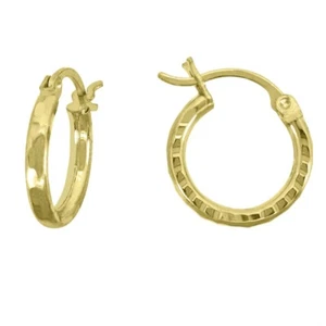 10k Yellow Gold Light Round Tube 2mm Hinged Huggie Hoop Earrings for Women 0.9gm - Picture 1 of 1