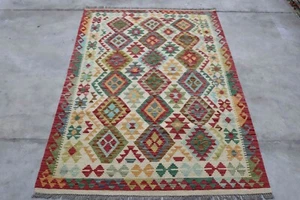 Afghan Kundoz Genuine Handmade Tribal Red Multi Colour Wool Kilim Rugs 122x180cm - Picture 1 of 5
