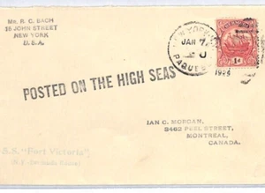 BERMUDA/USA PAQUEBOT Cover FORT VICTORIA 1929 Super POSTED ON THE HIGH SEAS YH24 - Picture 1 of 12