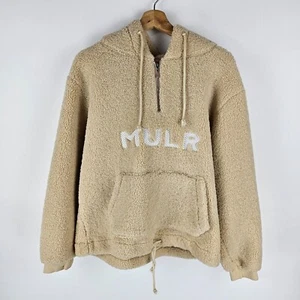 Mulr Sherpa Jumper Womens Size L Beige Fleece Hoodie 1/2 Zip Pullover Warm Logo - Picture 1 of 8