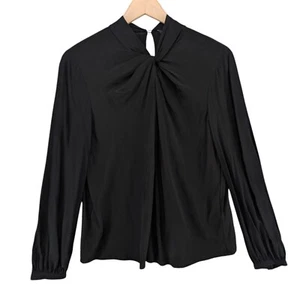 Club Monaco Twist Neck Top Womens Solid Black Long Sleeve Flowy Blouse Size S - Picture 1 of 11