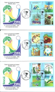 BRAZIL 2014 FOOTBALL SOCCER WORLD CHAMPIONSHIP Full set on 3 JE FDCs - Picture 1 of 4