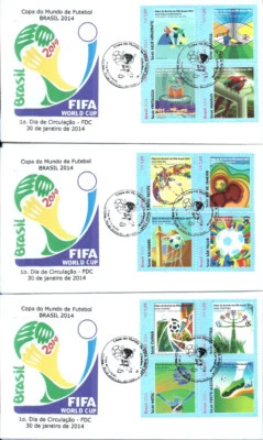 BRAZIL 2014 FOOTBALL SOCCER WORLD CHAMPIONSHIP Full set on 3 JE FDCs - Image 1 of 4