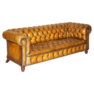 Must See Antique Restored Victorian Chesterfield Tufted Cigar Brown Leather Sofa - Picture 1 of 12