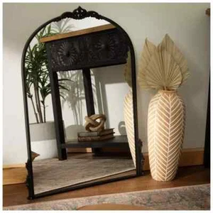 Arched Wall Mirror Vintage Antique-Black Traditional Ornate Baroque French 32x24 - Picture 1 of 16