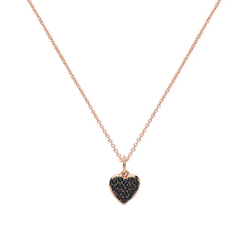 Sterling Argento e Rosa Pietra Nera Singolo Cuore Ciondolo 43.2cm - Immagine 1 di 1