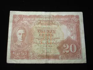 Billete de 20 centavos Straits Settlements Malay States Malaya 1941. - Imagen 1 de 2