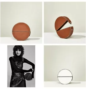 ZARA BROWN AND WHITE STUDIO OVAL LEATHER MINAUDIERE BAG REF. 8150/8152/ 104 NWT! - Picture 1 of 10